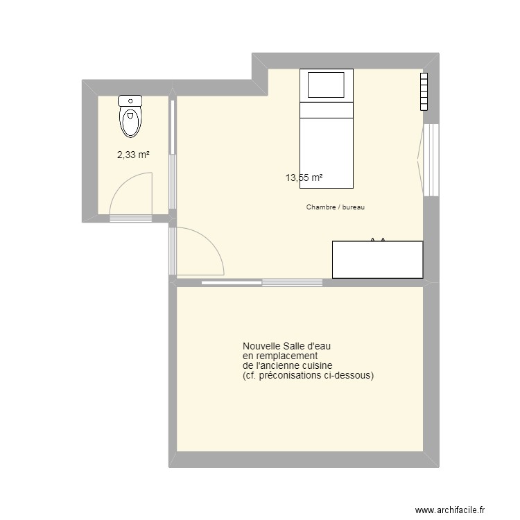 WC CHAMNBRE RDC HENNINGER 2. Plan de 3 pièces et 27 m2