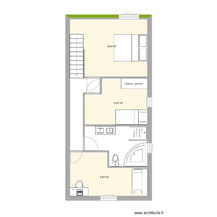 plan-etage-2. Plan de 3 pièces et 34 m2