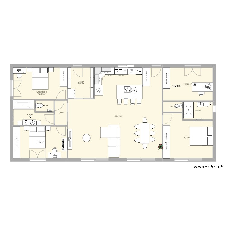Maison Sarlat v2. Plan de 11 pièces et 130 m2