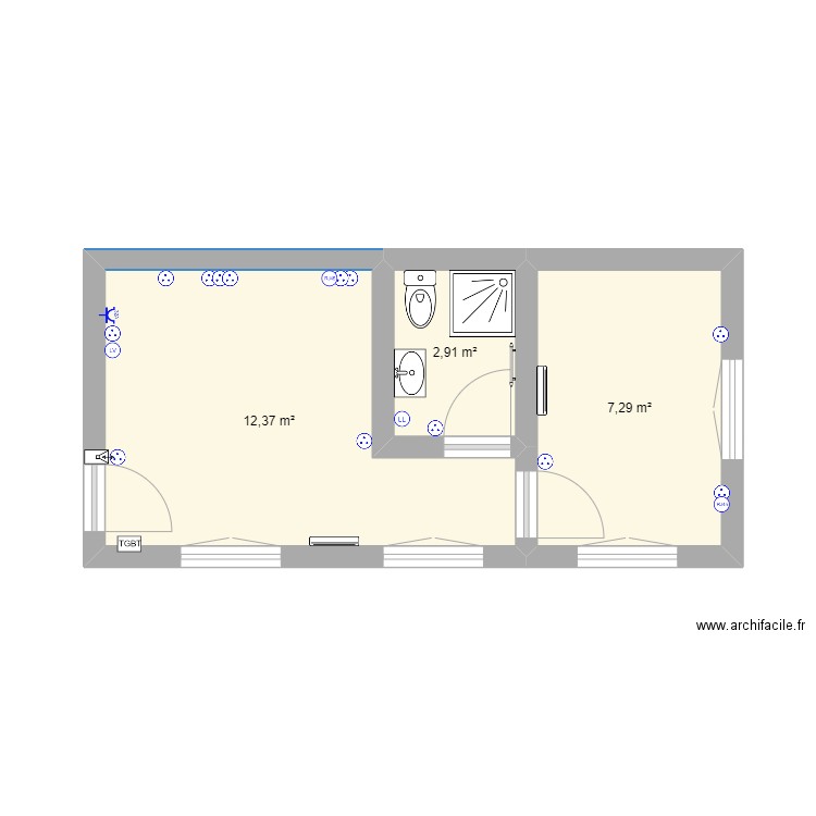 Appartement +1. Plan de 3 pièces et 23 m2