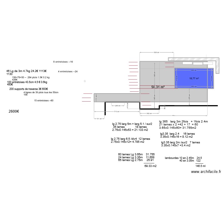 plancher RdC/terrasse 2. Plan de 2 pièces et 95 m2