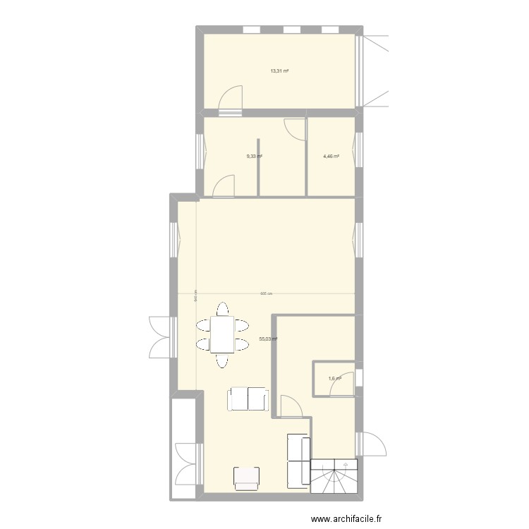 Maison long RDC Projet. Plan de 5 pièces et 84 m2