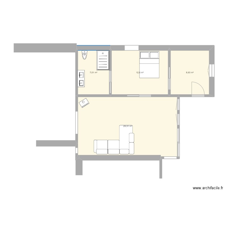 Extension. Plan de 4 pièces et 58 m2