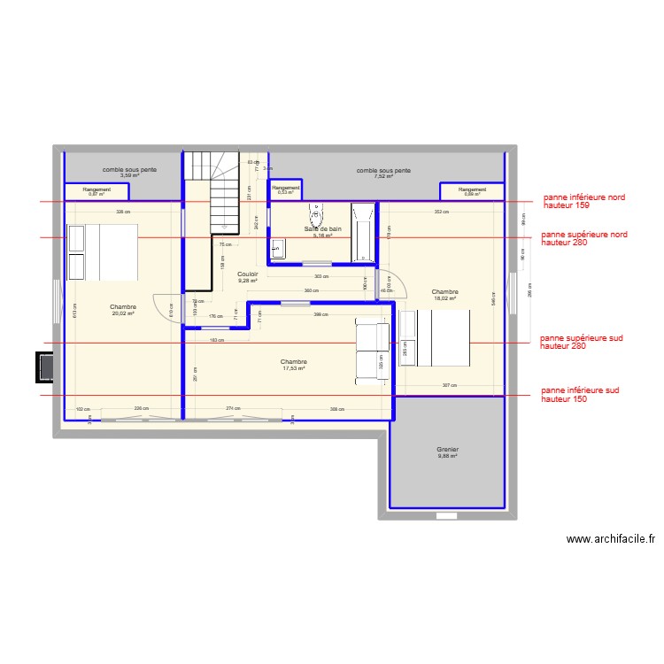 aménagement - maison PAU ETAGE version 27/12. Plan de 13 pièces et 103 m2