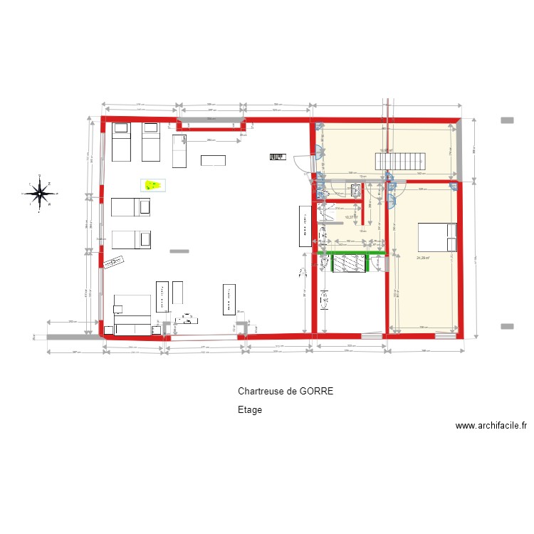 gorre etage projet 2. Plan de 3 pièces et 54 m2