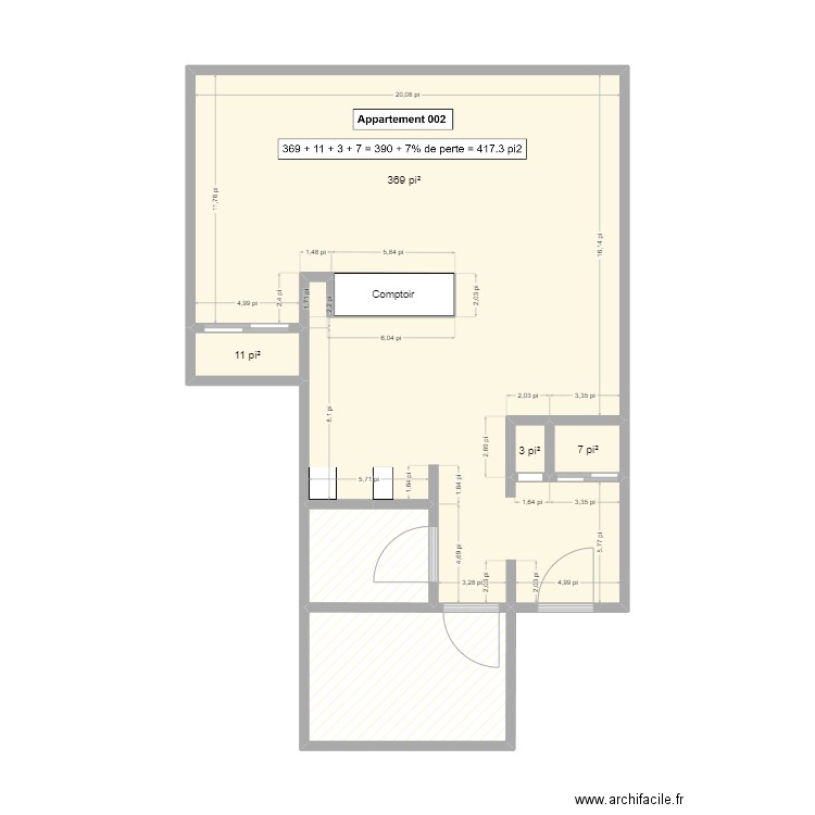 Appartement 002. Plan de 7 pièces et 45 m2