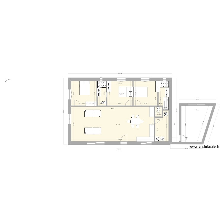 casaber2.0. Plan de 2 pièces et 105 m2
