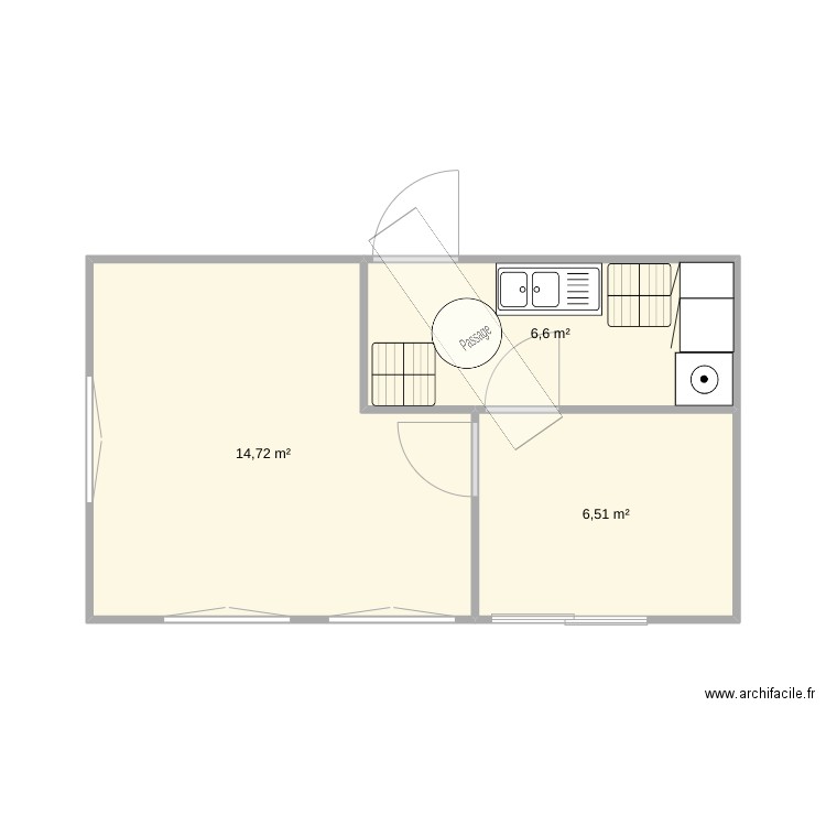 extension. Plan de 3 pièces et 28 m2