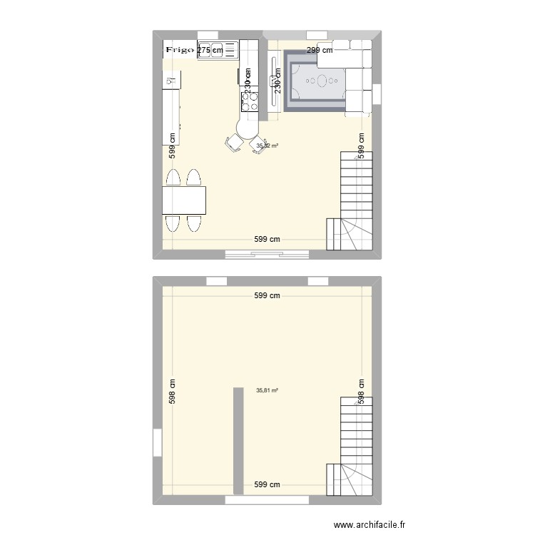 Maison TFE. Plan de 2 pièces et 71 m2