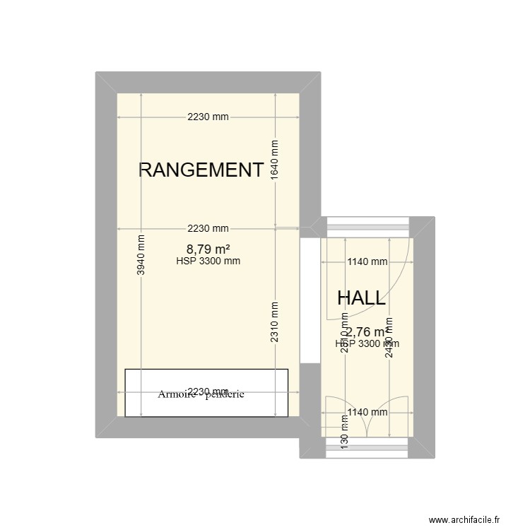 Launay -HALL d'entrée. Plan de 2 pièces et 12 m2