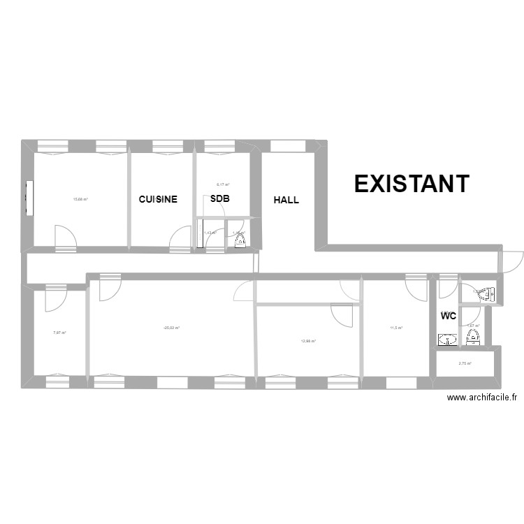 SCI LE POUZIN-APPARTEMENT JDP EXISTANT. Plan de 13 pièces et 104 m2