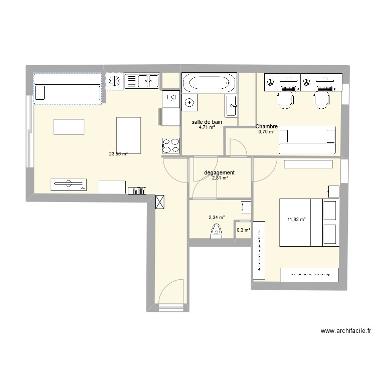 futur appartement . Plan de 7 pièces et 55 m2