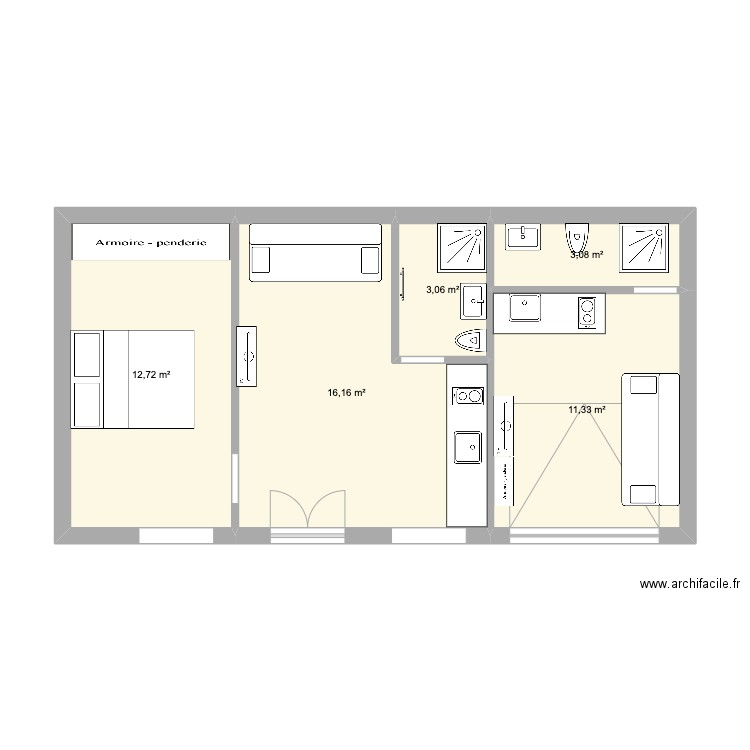 Dépendance maison 2. Plan de 5 pièces et 45 m2