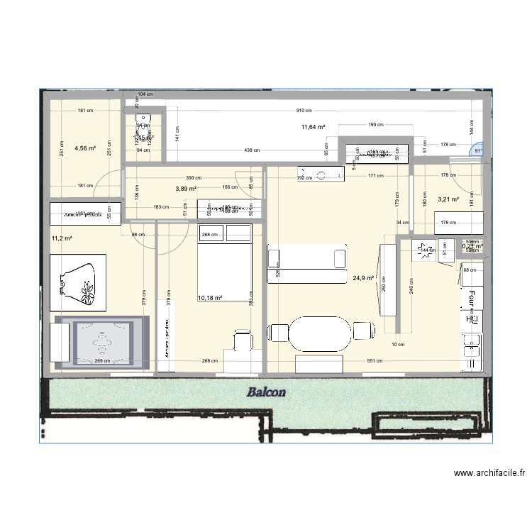 Extra Chambre. Plan de 11 pièces et 73 m2