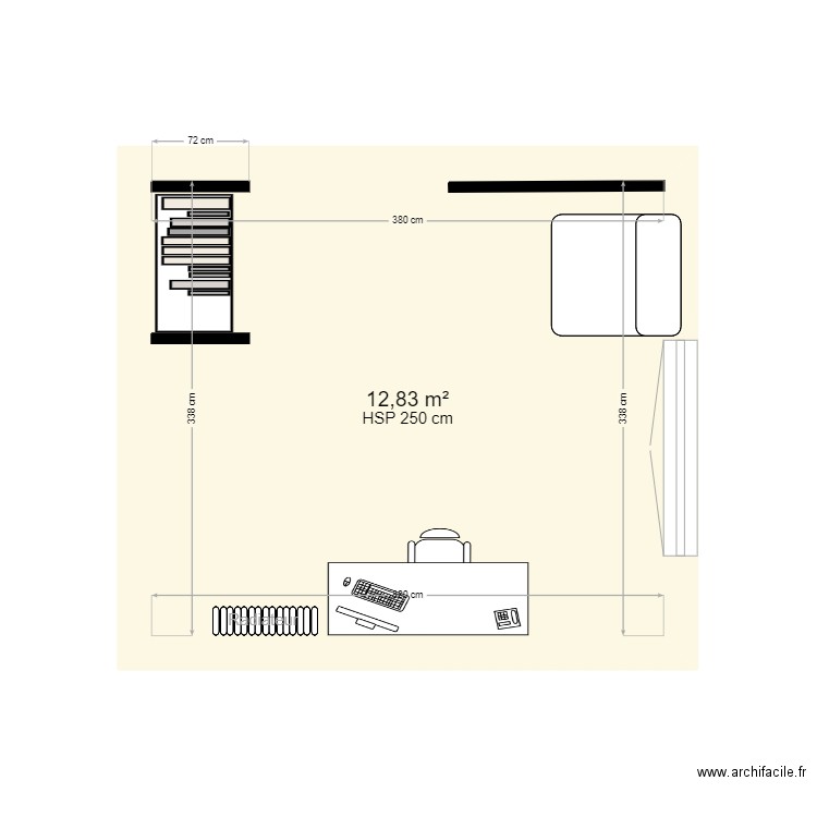 bureau-V2. Plan de 1 pièce et 13 m2