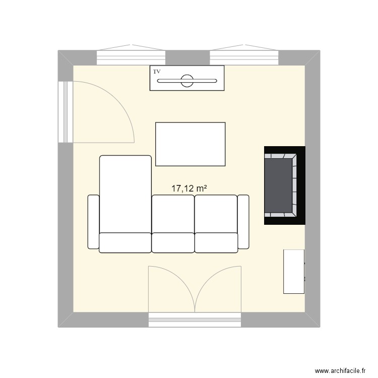 Salon v2. Plan de 1 pièce et 17 m2