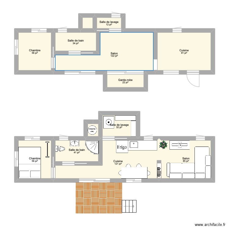 Mini-maison. Plan de 13 pièces et 64 m2