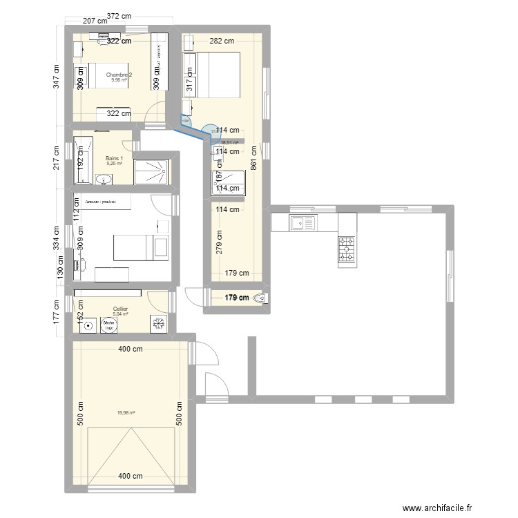 Maison. Plan de 6 pièces et 60 m2