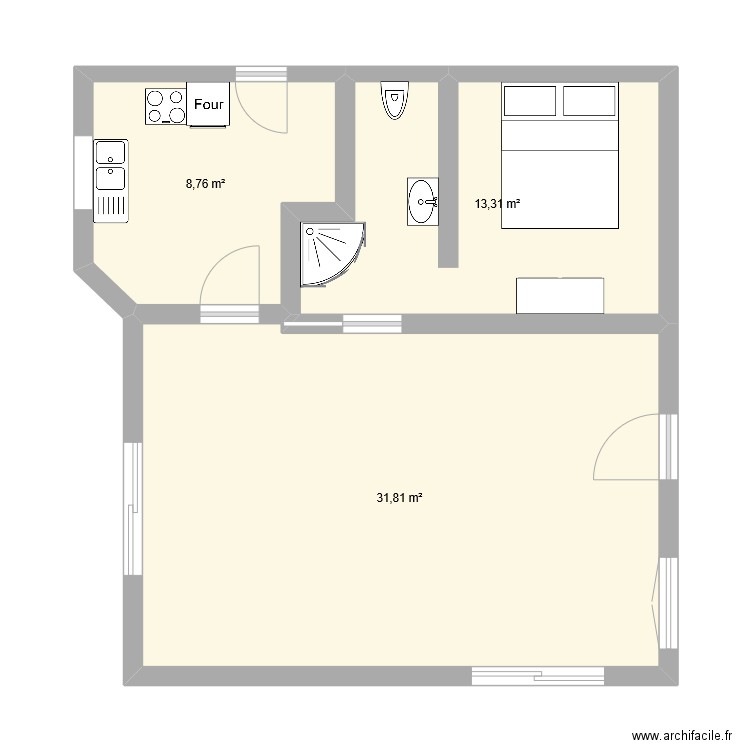 Locmaria. Plan de 3 pièces et 54 m2