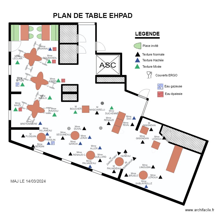 PLAN DE TABLE EHPAD MAJ 14/03. Plan de 7 pièces et 206 m2