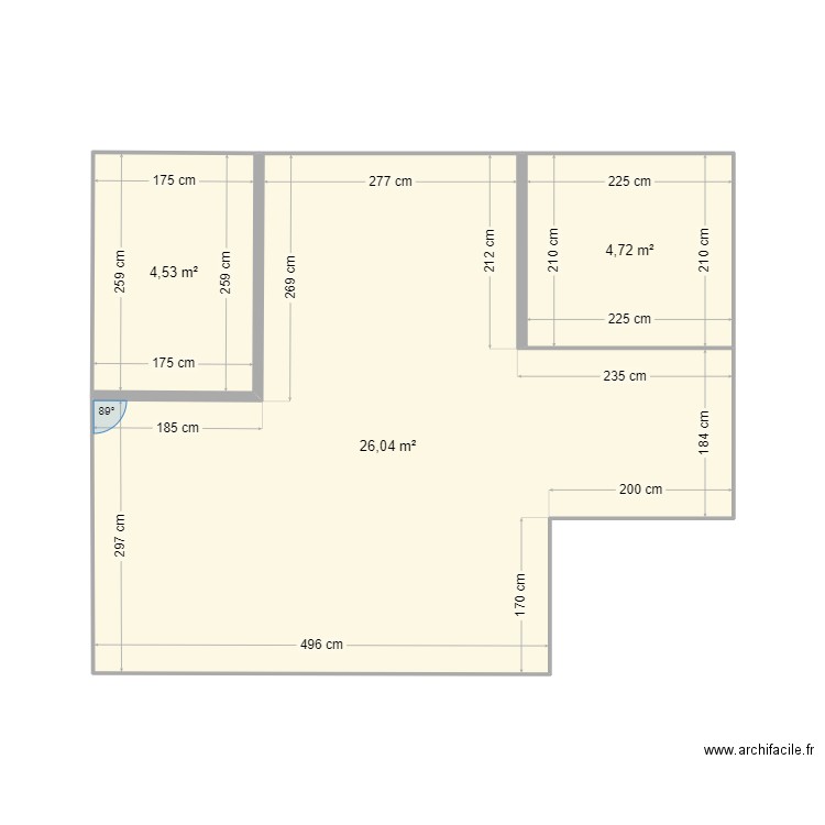 Nouveaux bureaux - Option 1. Plan de 3 pièces et 35 m2