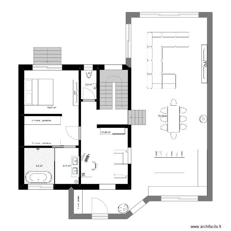 Maison Mamie. Plan de 6 pièces et 123 m2