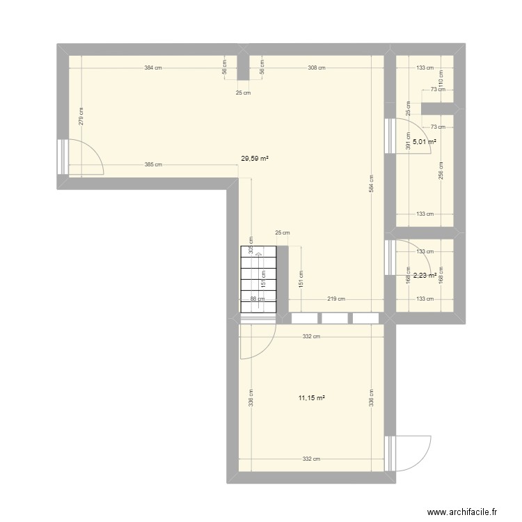 Plan T2 - Faux sous-sol + Terrasse_March 24. Plan de 4 pièces et 48 m2