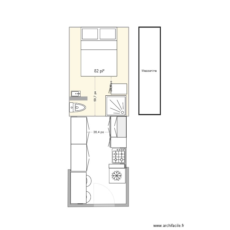 plan neutre chambre #1. Plan de 1 pièce et 8 m2