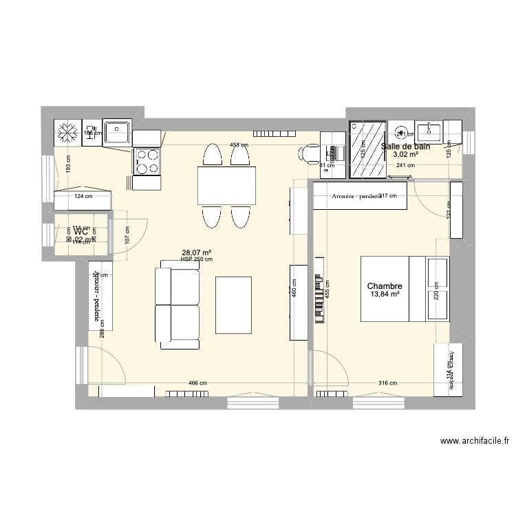 Appartement aménagé 2. Plan de 5 pièces et 46 m2