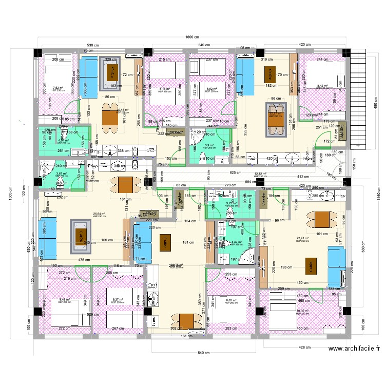 3th Floor 5.1.Bon Version 2.2. Plan de 19 pièces et 218 m2