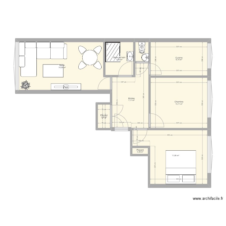 Appartement 2. Plan de 9 pièces et 56 m2
