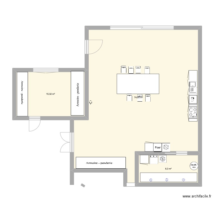 extension. Plan de 3 pièces et 98 m2