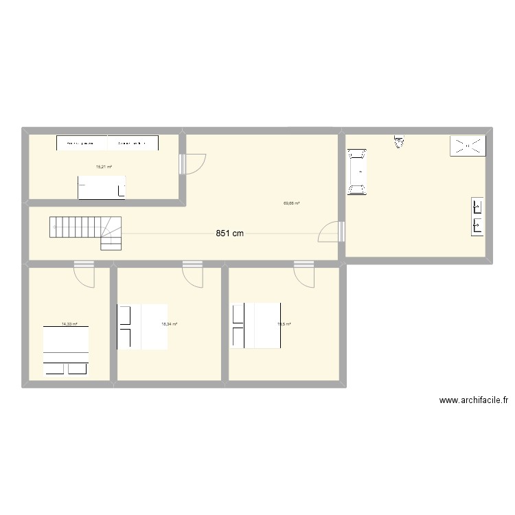 Etage 1 . Plan de 5 pièces et 137 m2
