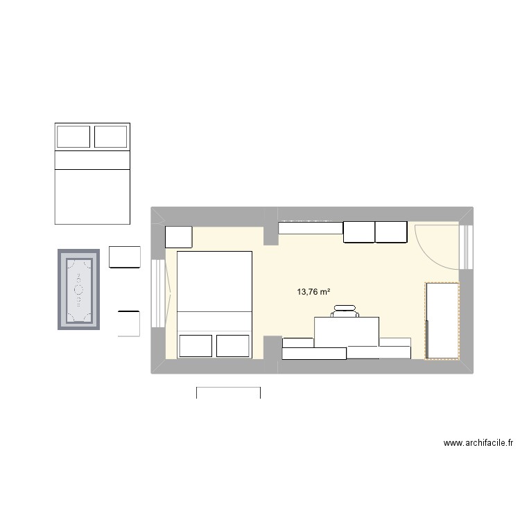 Chambre2. Plan de 1 pièce et 14 m2