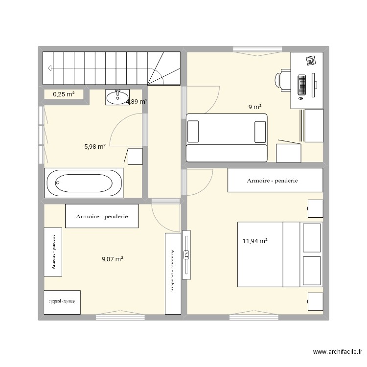 1er Etage Chilly Mazarin 02. Plan de 6 pièces et 41 m2