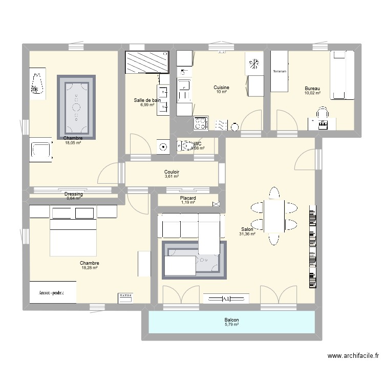Appartement. Plan de 12 pièces et 107 m2
