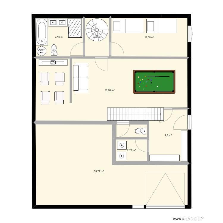 barOC Rdc 2. Plan de 7 pièces et 110 m2