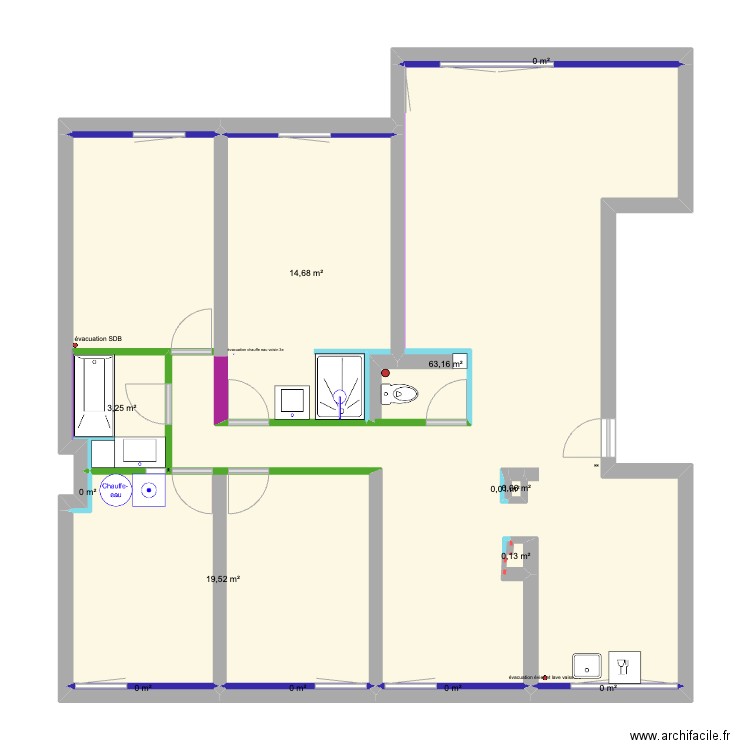 44 Annecy - Plomberie. Plan de 13 pièces et 101 m2