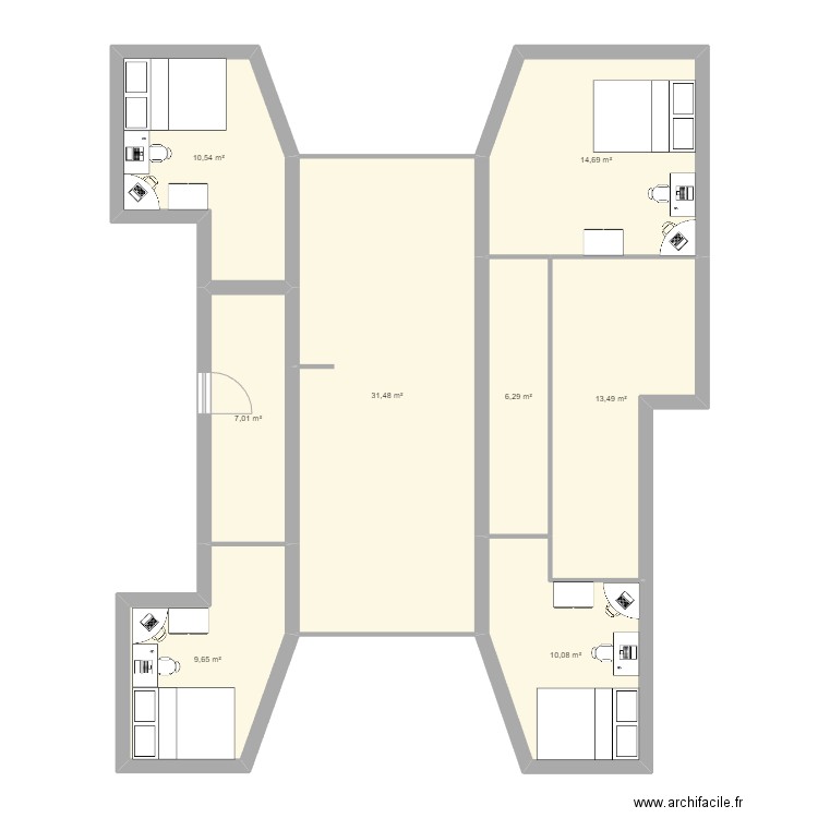 Lb501. Plan de 8 pièces et 103 m2