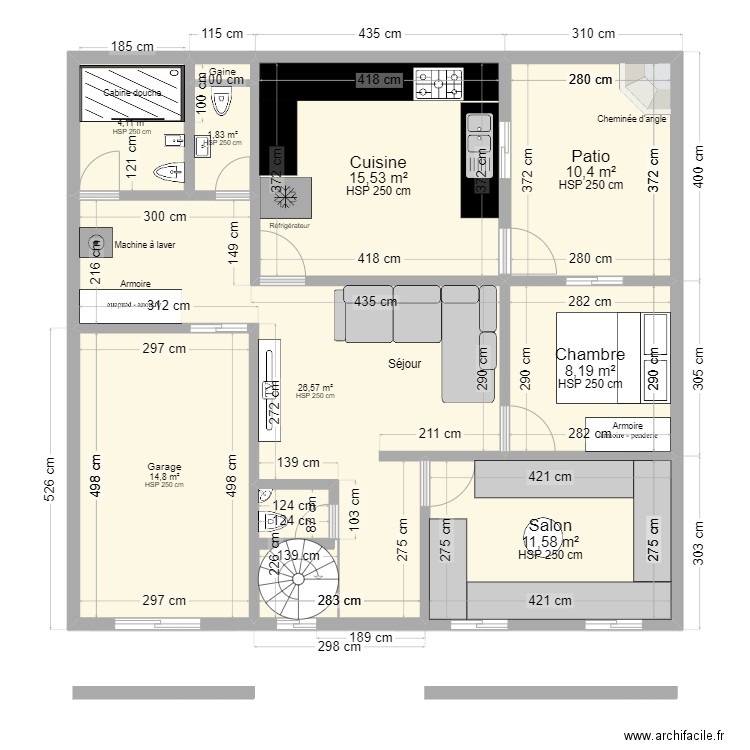 Maison Jeghoid v2. Plan de 19 pièces et 187 m2