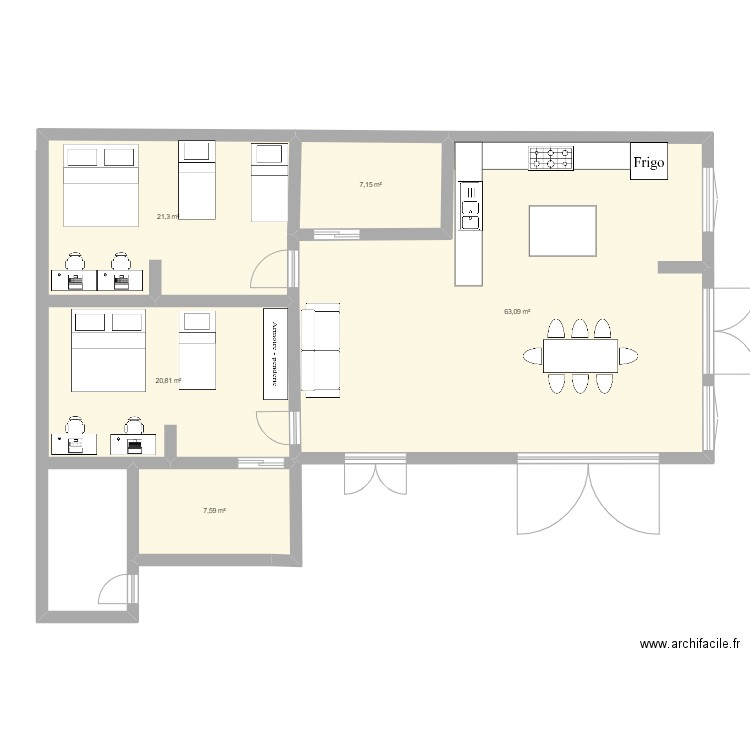 maison 3 . Plan de 5 pièces et 120 m2