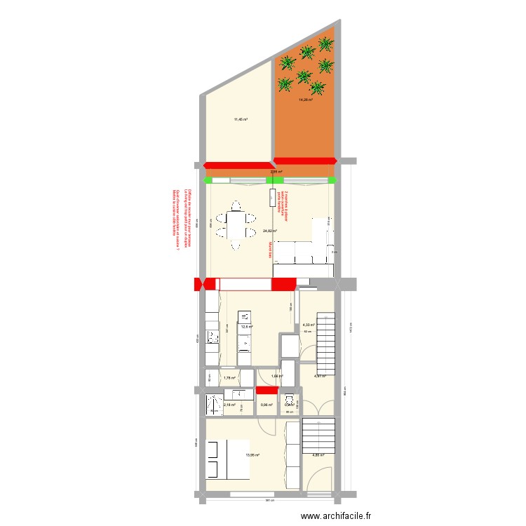 BAUCQ 77 Bel étage Duplex. Plan de 14 pièces et 102 m2