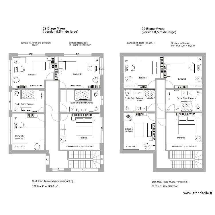 Maison 2 familles Myers-Simon  er Etage. Plan de 2 pièces et 93 m2