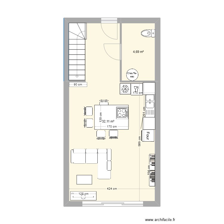 Appartement Hauteville v4 test cuisine. Plan de 6 pièces et 68 m2