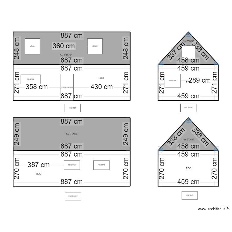 Plan de facades. Plan de 8 pièces et 128 m2