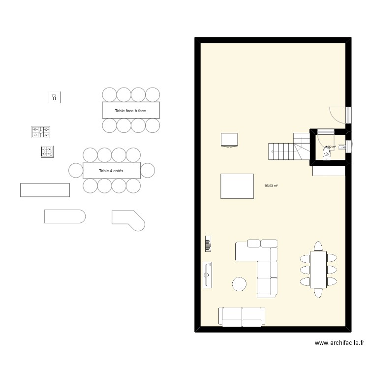maison A 1. Plan de 2 pièces et 98 m2