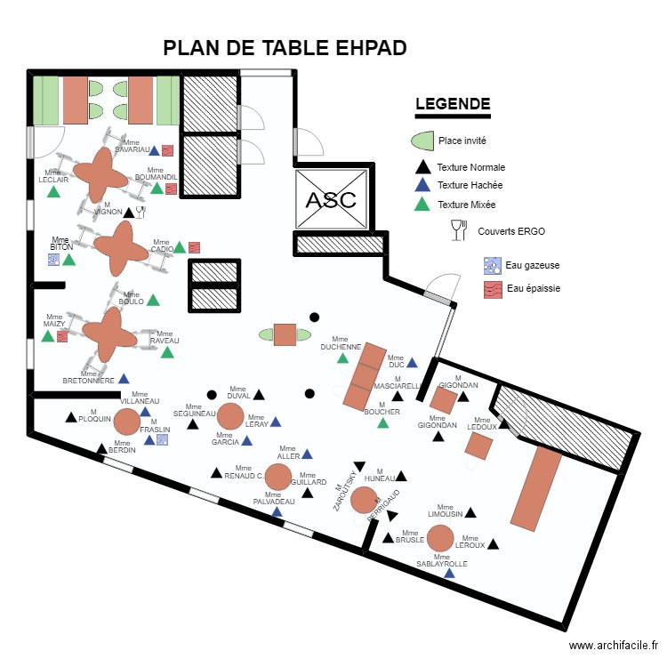 PLAN DE TABLE EHPAD. Plan de 7 pièces et 206 m2