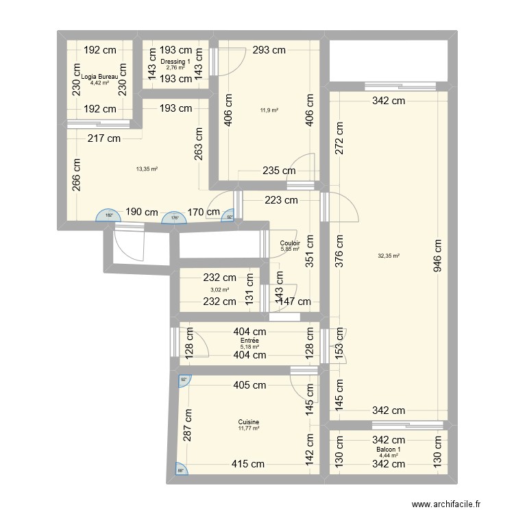 Appartement Villers. Plan de 10 pièces et 95 m2