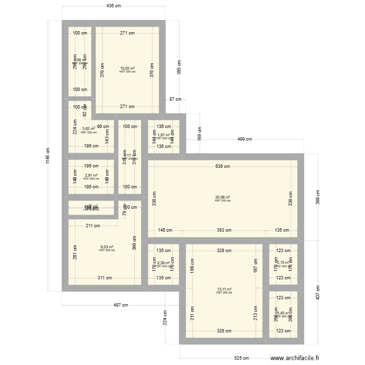 Maison plein pied . Plan de 13 pièces et 77 m2