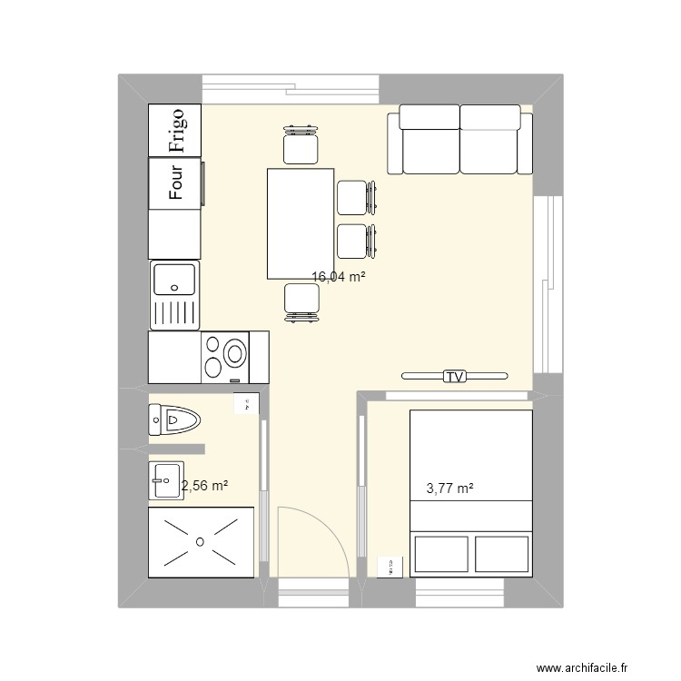 Extension Annexe maison. Plan de 3 pièces et 22 m2